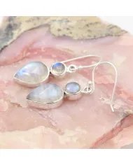 Rainbow Moonstone Teardrop Dangle Earrings – 925 Sterling Silver Jewelry