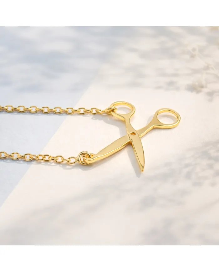 925 Silver Gold Plated Scissors Pendant – Handmade Jewelry for Hairdresser