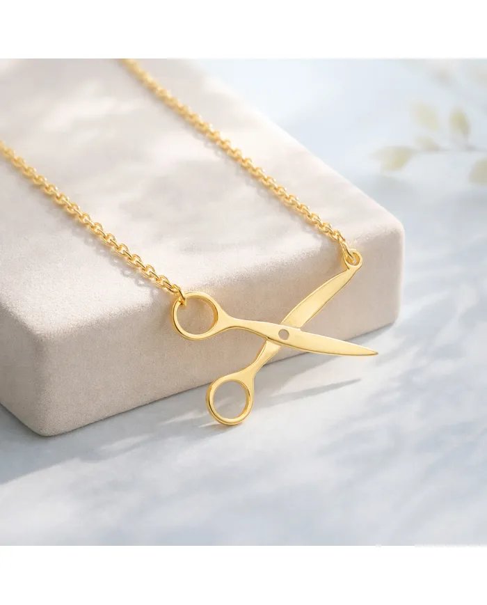 925 Silver Gold Plated Scissors Pendant – Handmade Jewelry for Hairdresser
