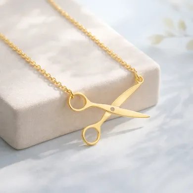 925 Silver Gold Plated Scissors Pendant – Handmade Jewelry for Hairdresser