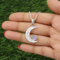 Half Moon Pendant, Charm Pendant, 925 Silver Pendant, Moonstone Pendant, Pendant with Chain, Love Pendant, Crescent Moon Pendant