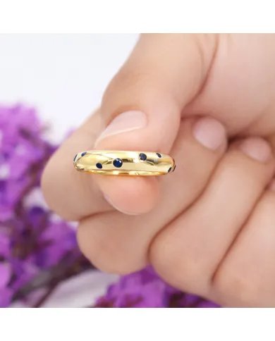 Cubic Zirconia Tanzanite Ring - Gold Plated 925 Silver Dot Design Jewelry