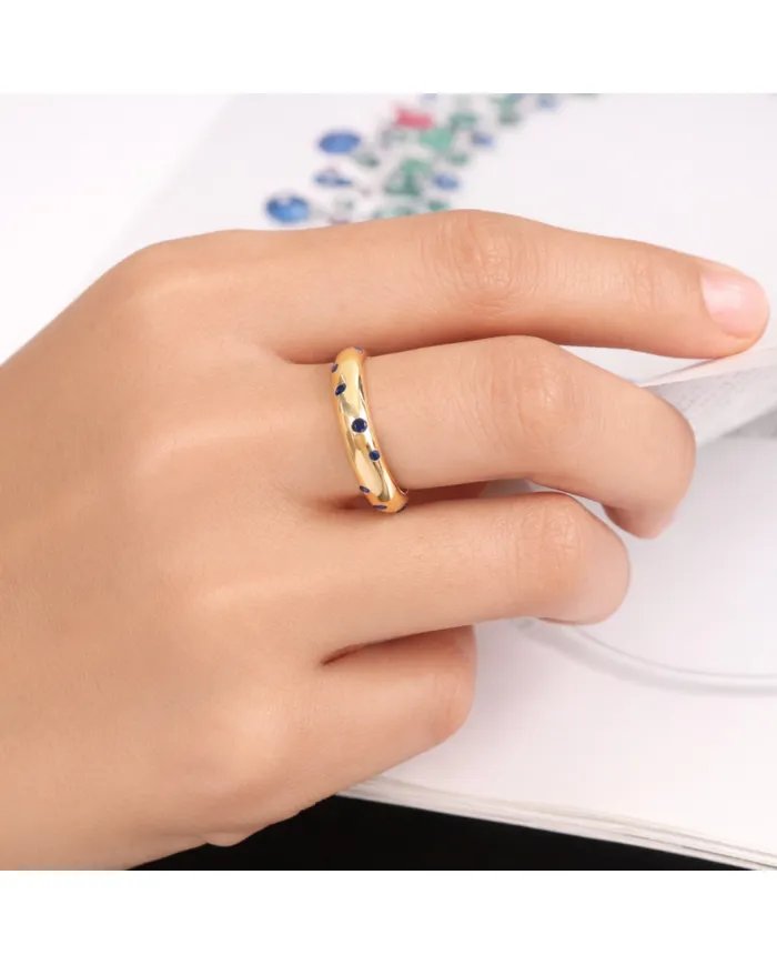 Cubic Zirconia Tanzanite Ring - Gold Plated 925 Silver Dot Design Jewelry