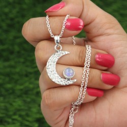 Half Moon Pendant, Charm Pendant, 925 Silver Pendant, Moonstone Pendant, Pendant with Chain, Love Pendant, Crescent Moon Pendant