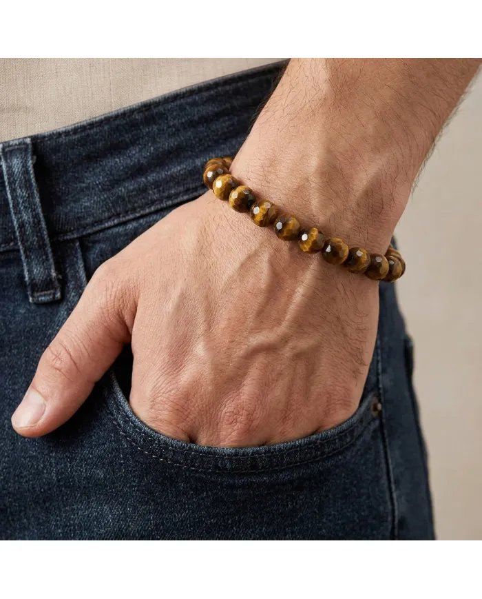 Tiger Eye Beads Bracelet for Men & Women - Stretchable Healing Crystal