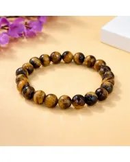 Tiger Eye Beads Bracelet for Men & Women - Stretchable Healing Crystal