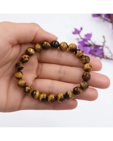 Tiger Eye Beads Bracelet for Men & Women - Stretchable Healing Crystal