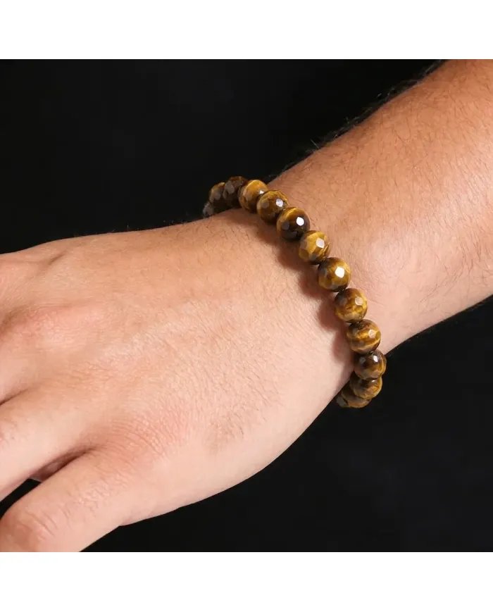 Tiger Eye Beads Bracelet for Men & Women - Stretchable Healing Crystal