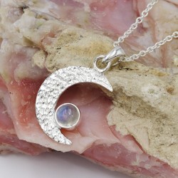 Half Moon Pendant, Charm Pendant, 925 Silver Pendant, Moonstone Pendant, Pendant with Chain, Love Pendant, Crescent Moon Pendant