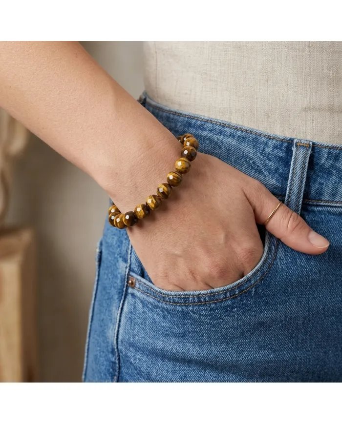 Tiger Eye Beads Bracelet for Men & Women - Stretchable Healing Crystal