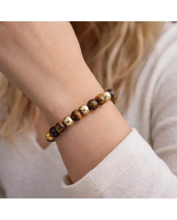 Hematite Pyrite & Tiger Eye 8mm  Beads Bracelet – Stretchable Jewelry