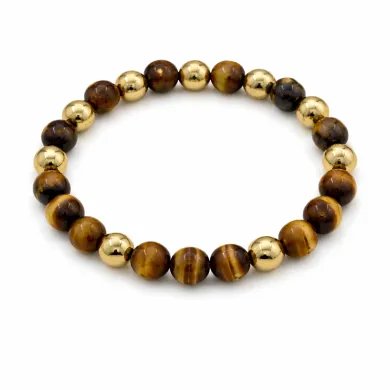 Hematite Pyrite & Tiger Eye 8mm  Beads Bracelet – Stretchable Jewelry