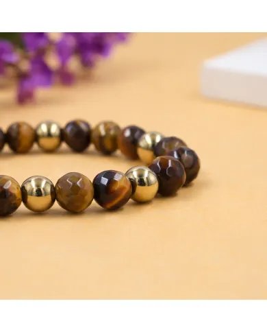 Hematite Pyrite & Tiger Eye 8mm  Beads Bracelet – Stretchable Jewelry