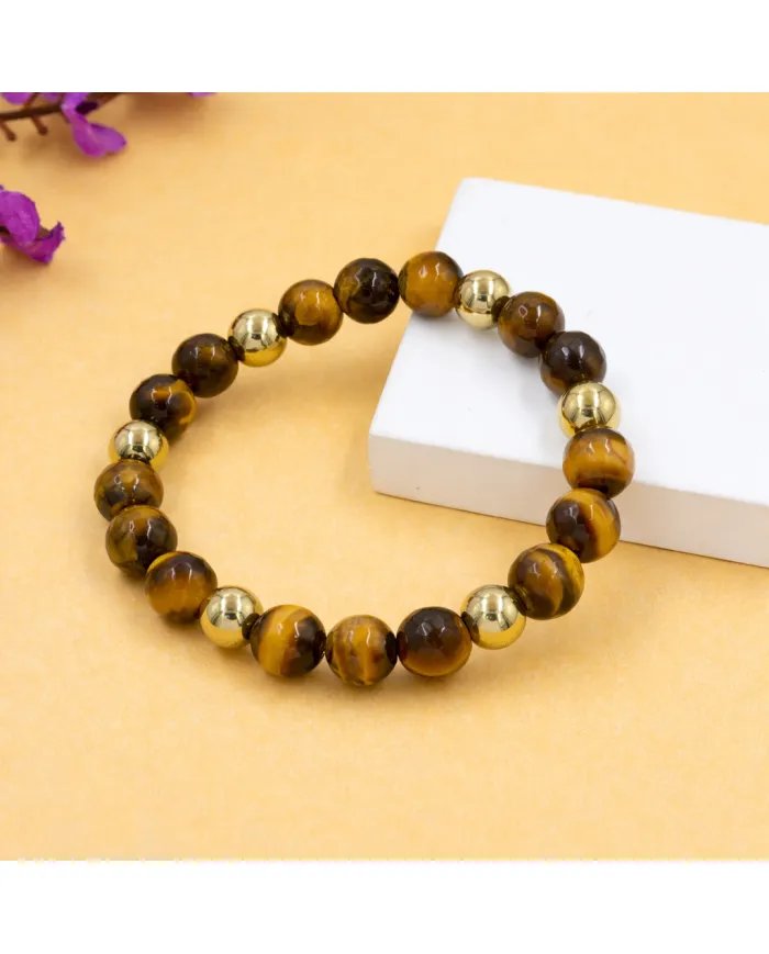 Hematite Pyrite & Tiger Eye 8mm  Beads Bracelet – Stretchable Jewelry