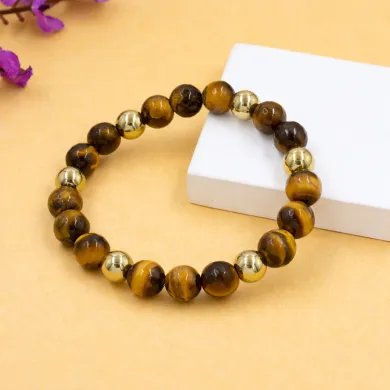 Hematite Pyrite & Tiger Eye 8mm  Beads Bracelet – Stretchable Jewelry
