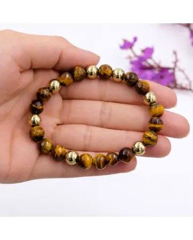 Hematite Pyrite & Tiger Eye 8mm  Beads Bracelet – Stretchable Jewelry