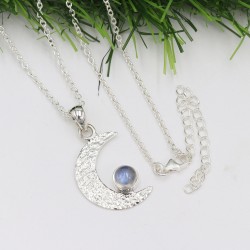 Half Moon Pendant, Charm Pendant, 925 Silver Pendant, Moonstone Pendant, Pendant with Chain, Love Pendant, Crescent Moon Pendant