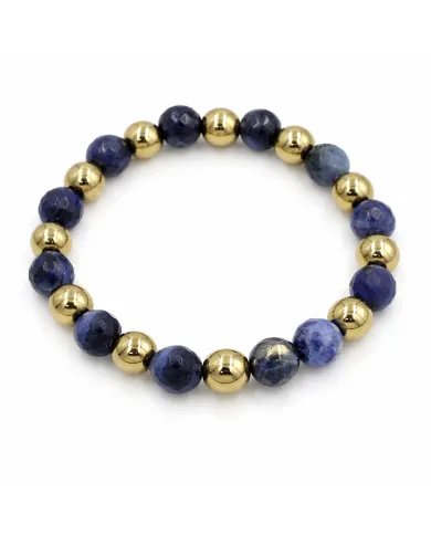 Dumortierite & Hematite Pyrite 8mm Beads Bracelet - Stretchable Jewelry