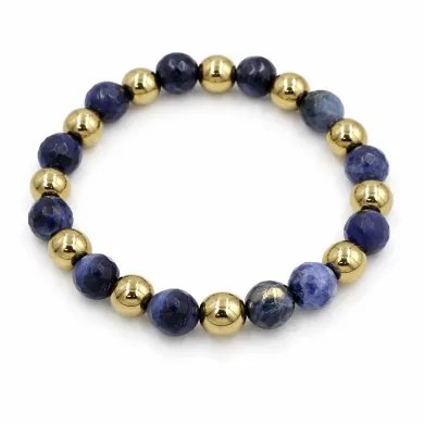 Dumortierite & Hematite Pyrite 8mm Beads Bracelet - Stretchable Jewelry
