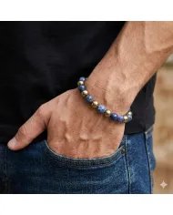 Dumortierite & Hematite Pyrite 8mm Beads Bracelet - Stretchable Jewelry