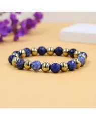 Dumortierite & Hematite Pyrite 8mm Beads Bracelet - Stretchable Jewelry