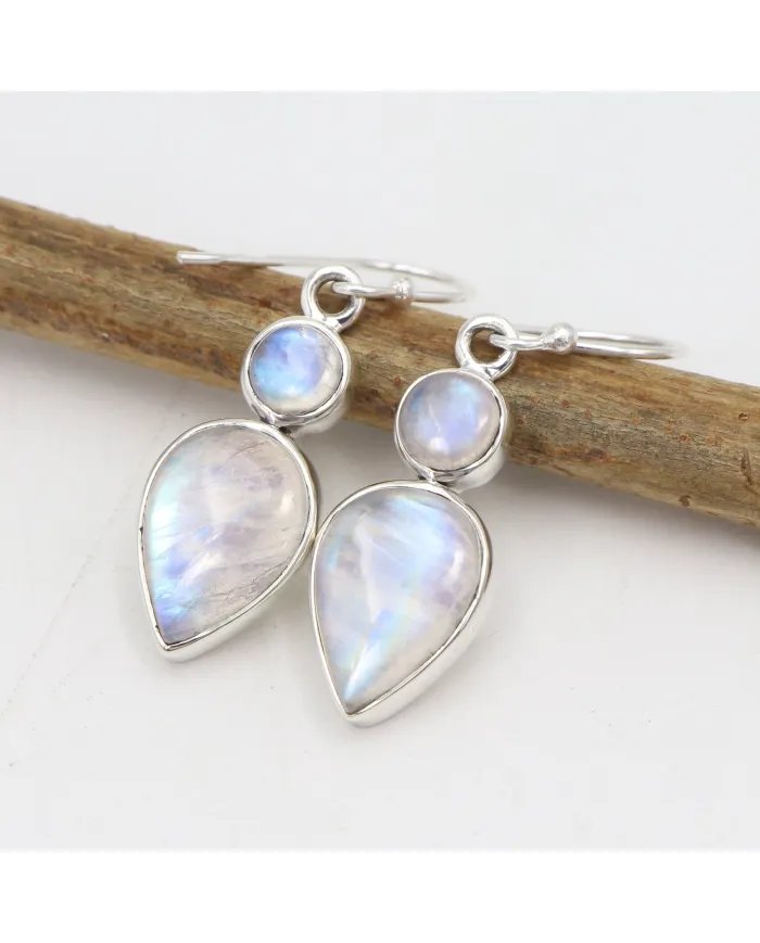 Rainbow Moonstone Teardrop Dangle Earrings – 925 Sterling Silver Jewelry