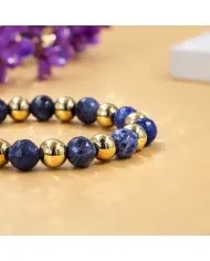 Dumortierite & Hematite Pyrite 8mm Beads Bracelet - Stretchable Jewelry