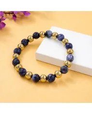 Dumortierite & Hematite Pyrite 8mm Beads Bracelet - Stretchable Jewelry