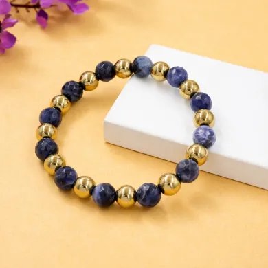 Dumortierite & Hematite Pyrite 8mm Beads Bracelet - Stretchable Jewelry