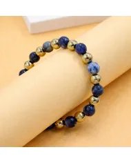 Dumortierite & Hematite Pyrite 8mm Beads Bracelet - Stretchable Jewelry