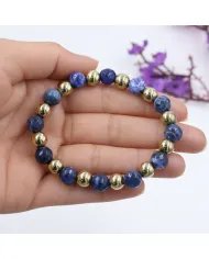 Dumortierite & Hematite Pyrite 8mm Beads Bracelet - Stretchable Jewelry