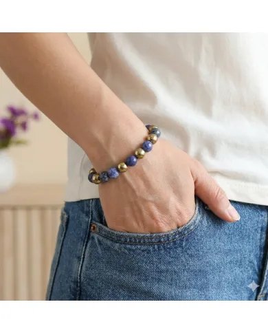 Dumortierite & Hematite Pyrite 8mm Beads Bracelet - Stretchable Jewelry