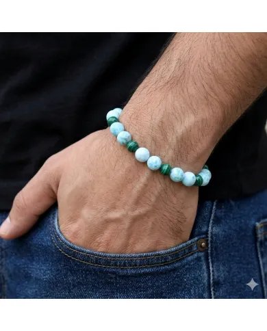 Larimar & Malachite Beads Bracelet - Stretchable Jewelry for Men & Women