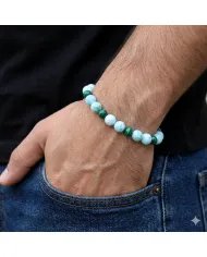 Larimar & Malachite Beads Bracelet - Stretchable Jewelry for Men & Women