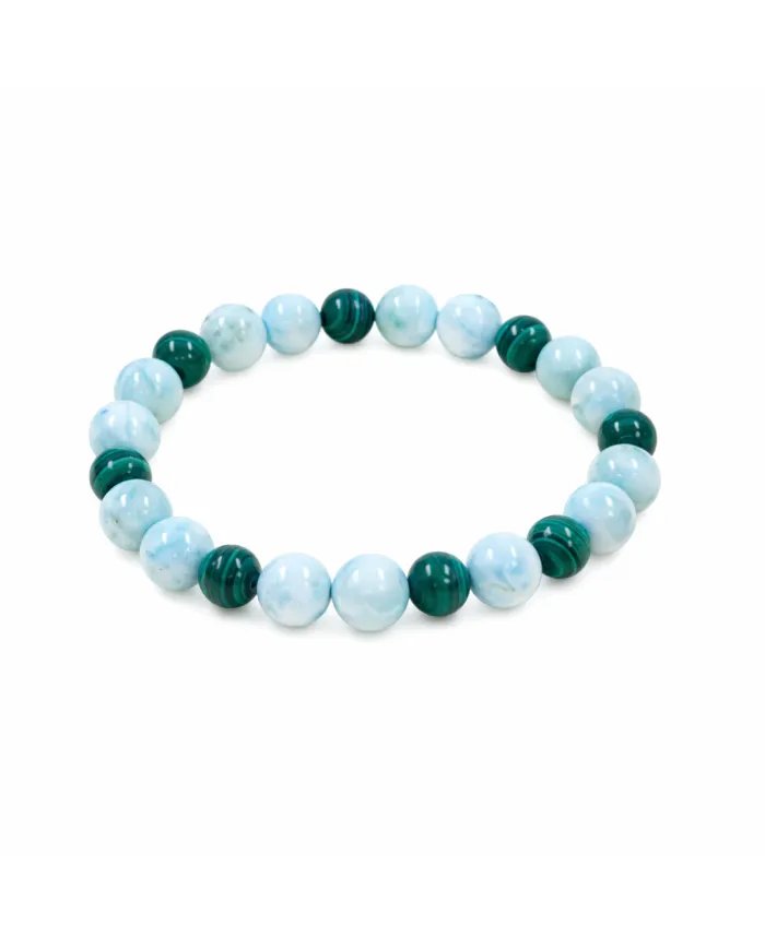 Larimar & Malachite Beads Bracelet - Stretchable Jewelry for Men & Women