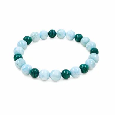 Larimar & Malachite Beads Bracelet - Stretchable Jewelry for Men & Women