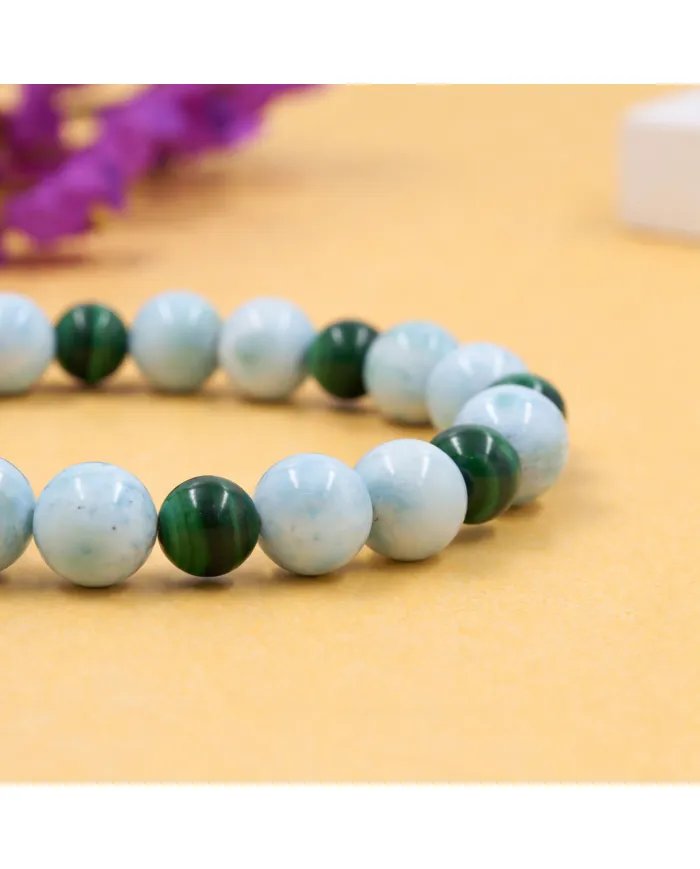 Larimar & Malachite Beads Bracelet - Stretchable Jewelry for Men & Women