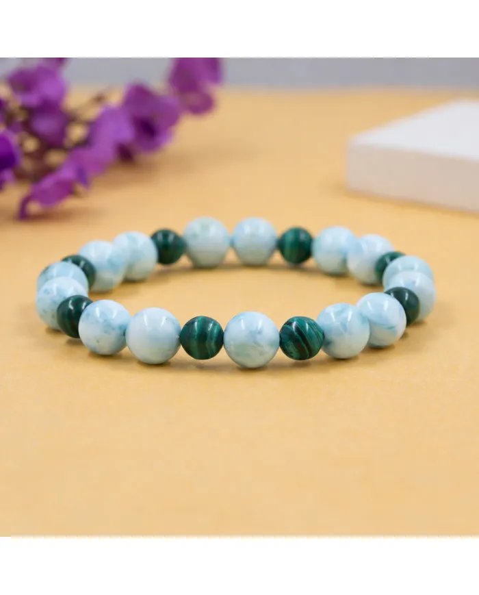 Larimar & Malachite Beads Bracelet - Stretchable Jewelry for Men & Women