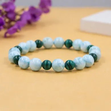 Larimar & Malachite Beads Bracelet - Stretchable Jewelry for Men & Women
