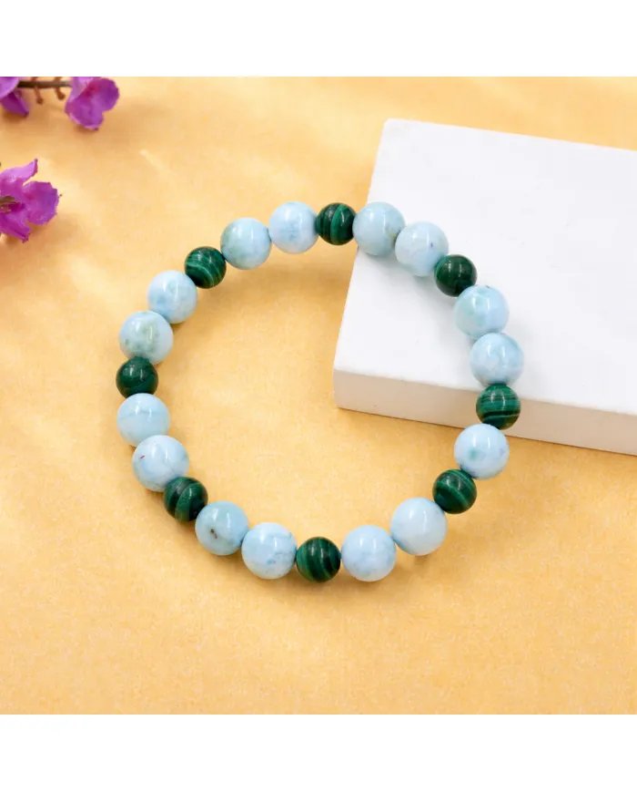 Larimar & Malachite Beads Bracelet - Stretchable Jewelry for Men & Women