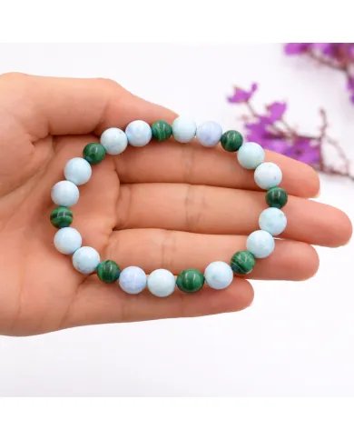 Larimar & Malachite Beads Bracelet - Stretchable Jewelry for Men & Women