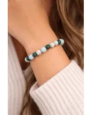 Larimar & Malachite Beads Bracelet - Stretchable Jewelry for Men & Women