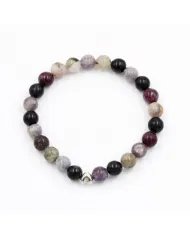 925 Silver Heart Tourmaline Bracelet – 8mm Beads Stretchable Jewelry