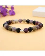 925 Silver Heart Tourmaline Bracelet – 8mm Beads Stretchable Jewelry