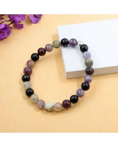 925 Silver Heart Tourmaline Bracelet – 8mm Beads Stretchable Jewelry