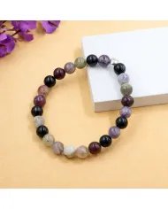 925 Silver Heart Tourmaline Bracelet – 8mm Beads Stretchable Jewelry