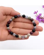 925 Silver Heart Tourmaline Bracelet – 8mm Beads Stretchable Jewelry