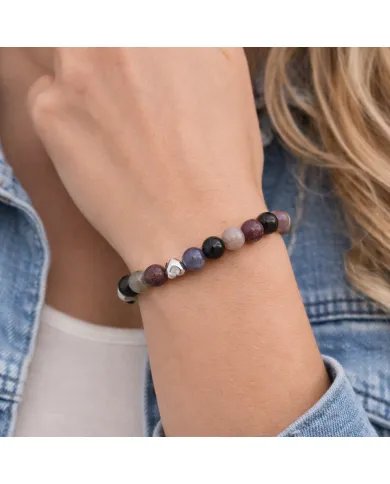 925 Silver Heart Tourmaline Bracelet – 8mm Beads Stretchable Jewelry
