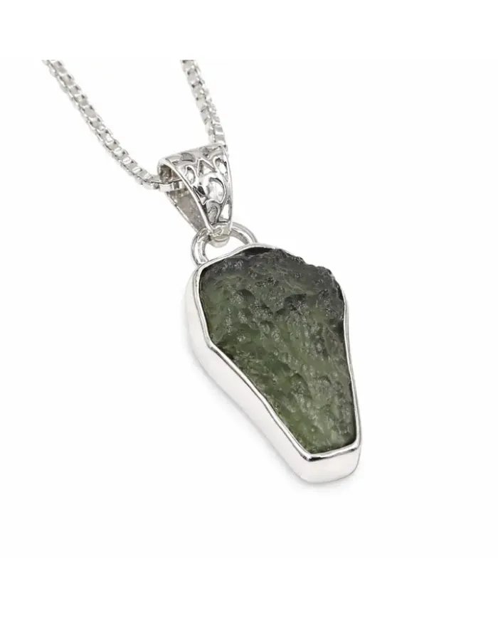 Raw Moldavite Pendant  - 925 Sterling Silver Handmade Gemstone Jewelry