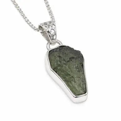 Raw Moldavite Pendant  - 925 Sterling Silver Handmade Gemstone Jewelry